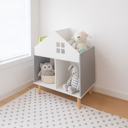 Hausförmiges Kinderregal, MDF und Kiefernholz