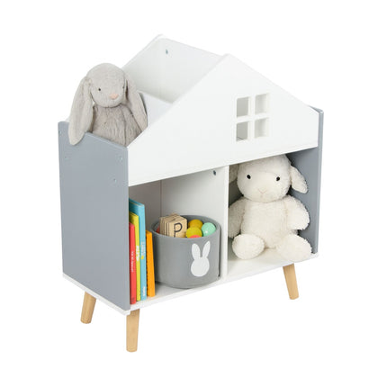 Hausförmiges Kinderregal, MDF und Kiefernholz