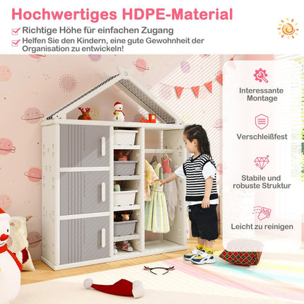 Kinder-Garderobenschrank in Hausform mit Kleiderstange