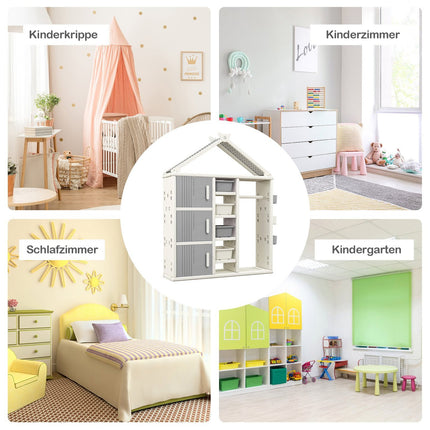 Kinder-Garderobenschrank in Hausform mit Kleiderstange