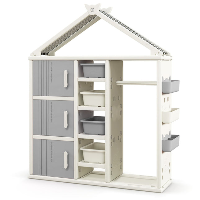 Kinder-Garderobenschrank in Hausform mit Kleiderstange
