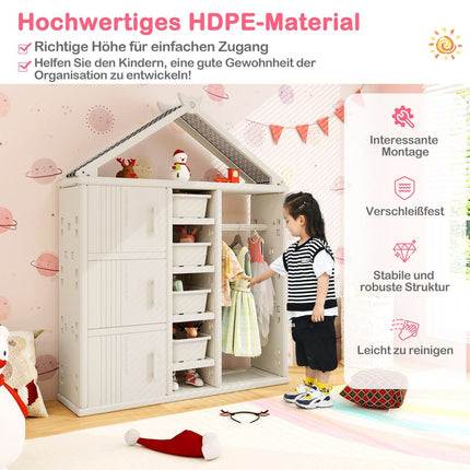 Kinderkleiderschrank in Hausform mit Kleiderstange