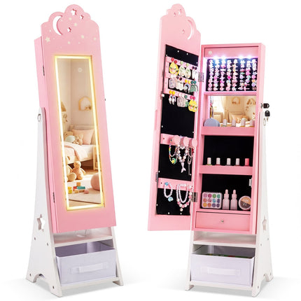 Kinderschmuckschrank mit Spiegel & LED-Beleuchtung