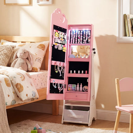 Kinderschmuckschrank mit Spiegel & LED-Beleuchtung