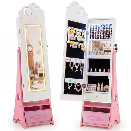 Kinderschmuckschrank mit Spiegel & LED-Beleuchtung