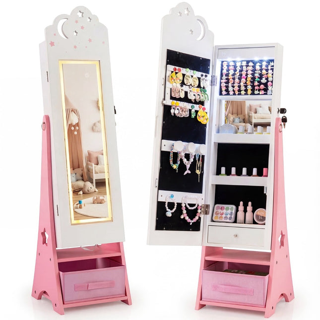 Kinderschmuckschrank mit Spiegel & LED-Beleuchtung