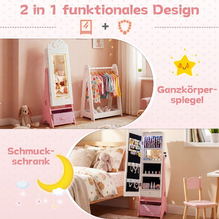 Kinderschmuckschrank mit Spiegel & LED-Beleuchtung