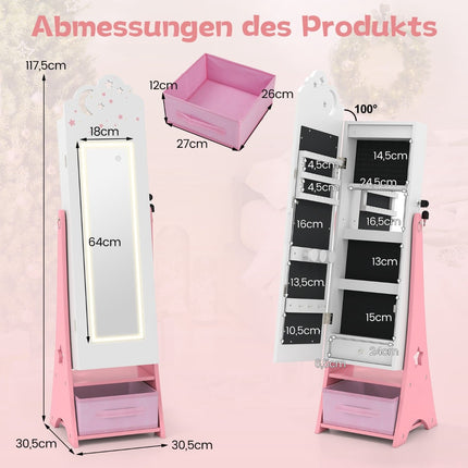 Kinderschmuckschrank mit Spiegel & LED-Beleuchtung