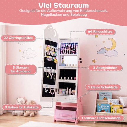 Kinderschmuckschrank mit Spiegel & LED-Beleuchtung