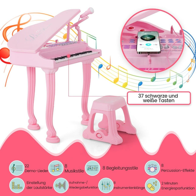 Kinderkeyboard mit 37 Tasten &amp; Hocker Elektronisches Klavier Keyboard 47 x 37 x 70 cm Rosa