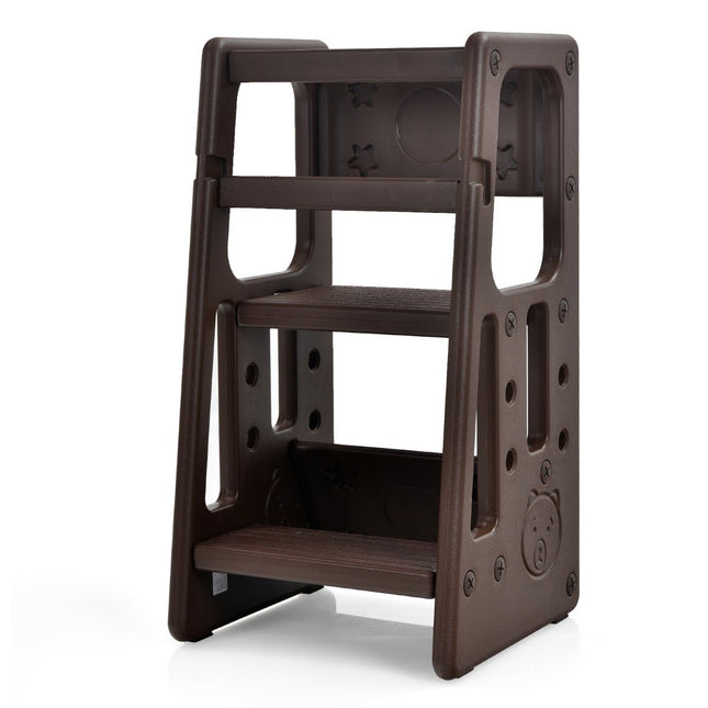 Kinderküchenhocker mit doppeltem Sicherheitshandlauf, Kleinkinderhocker, 46,5 x 46,5 x 90 cm, Braun