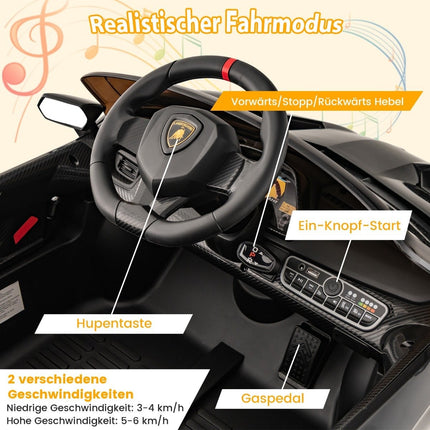 Kinderauto Lamborghini elektrisch met afstandsbediening & LED-koplampen & claxon & muziek zwart