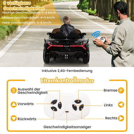Kinderauto Lamborghini elektrisch met afstandsbediening & LED-koplampen & claxon & muziek zwart