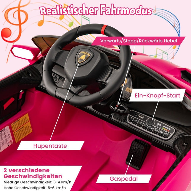 Kinder Lamborghini Elektroauto mit Fernbedienung &amp; LED-Scheinwerfern &amp; Hupe &amp; Musik Kinderauto rosa