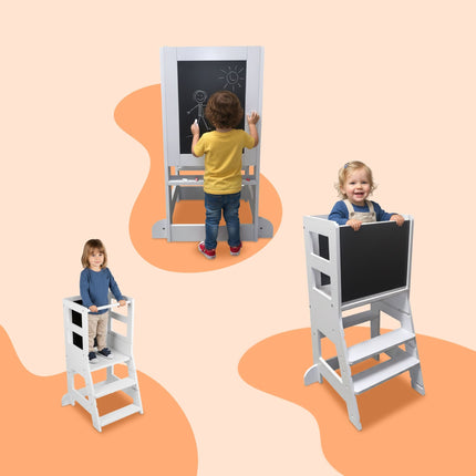Lernturm für Kinder mit Kreidetafel und Sicherheitsbügel