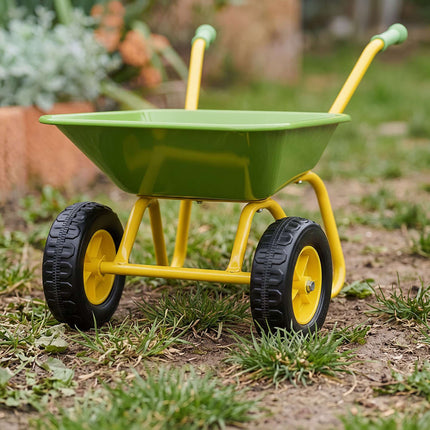 Children's Metal Wheelbarrow with 2 Wheels, Green, 43 x 74 x 36 cm