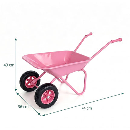 Children's Metal Wheelbarrow with 2 Wheels, Pink, 43 x 74 x 36 cm