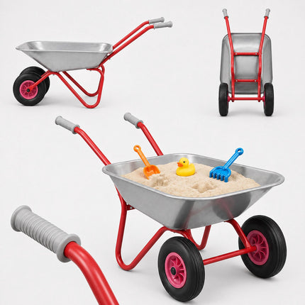 Children's Metal Wheelbarrow with 2 Wheels, Silver, 43 x 74 x 36 cm