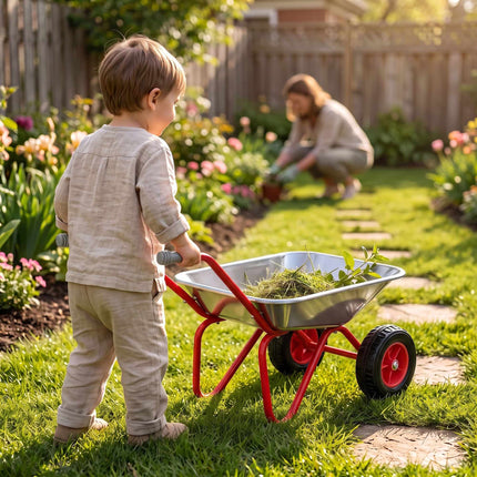 Children's Metal Wheelbarrow with 2 Wheels, Silver, 43 x 74 x 36 cm