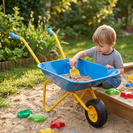 Children's Metal Wheelbarrow with Rubber Wheel, Blue, 43 x 74 x 36 cm