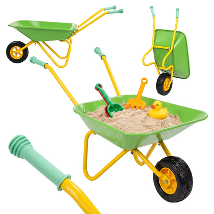 Children's Metal Wheelbarrow with Rubber Wheel, Green, 43 x 74 x 36 cm