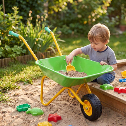 Children's Metal Wheelbarrow with Rubber Wheel, Green, 43 x 74 x 36 cm