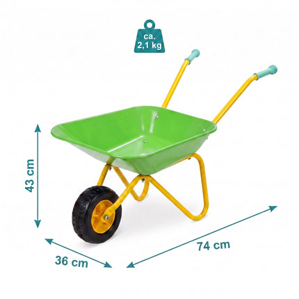 Children's Metal Wheelbarrow with Rubber Wheel, Green, 43 x 74 x 36 cm