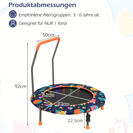 Dětská mini trampolína s LED světly, odnímatelné madlo