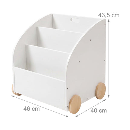 Children's Mobile Bookcase, 3 Shelves, White/Natural