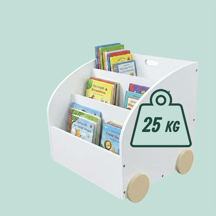 Children's Mobile Bookcase, 3 Shelves, White/Natural