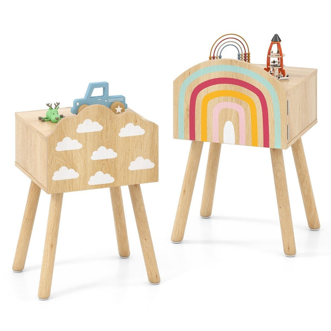 Nachttisch-Set für Kinder, 2-teilig, mit Stauraum, Holzbeine