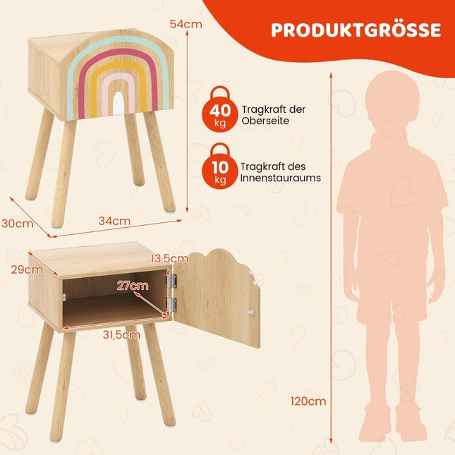 Nachttisch-Set für Kinder, 2-teilig, mit Stauraum, Holzbeine