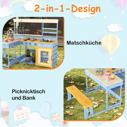 Kinder-Matschküche für draußen mit Picknicktisch – Tannenholz