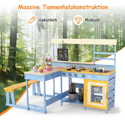 Kinder-Matschküche für draußen mit Picknicktisch – Tannenholz