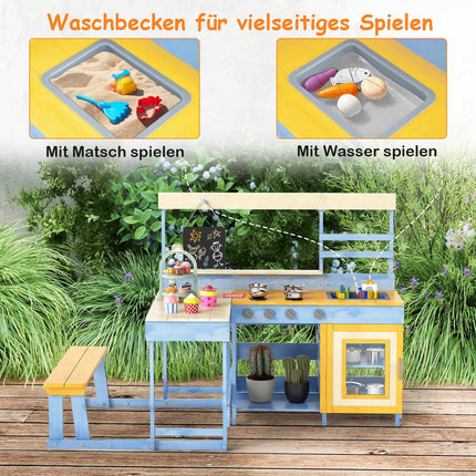 Kinder-Matschküche für draußen mit Picknicktisch – Tannenholz