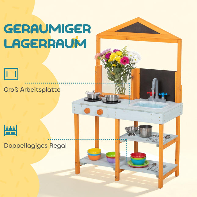 Kinder-Garten-Holzspielküche mit Spüle und Regalen