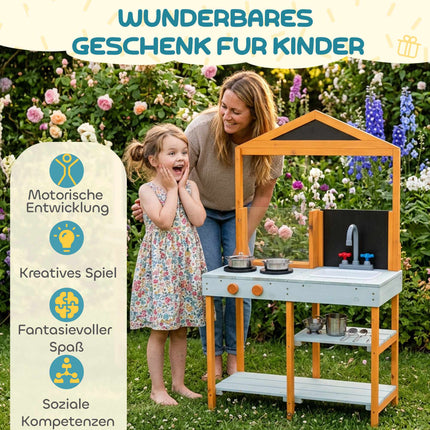 Kinder-Garten-Holzspielküche mit Spüle und Regalen
