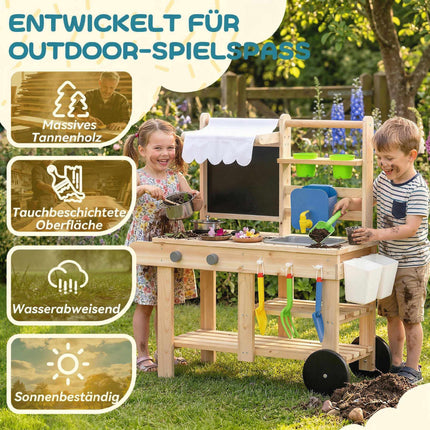 Children's Outdoor Wooden Play Kitchen with Water Faucet