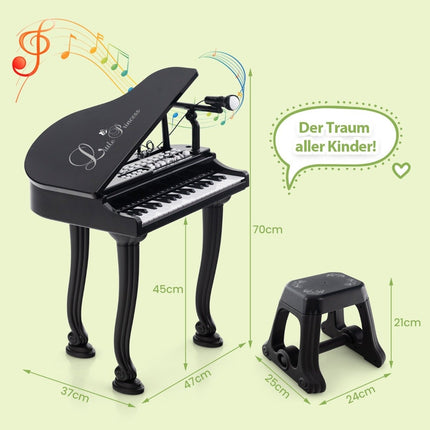 Kinderklavier mit 37 Tasten &amp; Hocker, Spielzeugklavier, tragbar, 47 x 37 x 70 cm, Schwarz