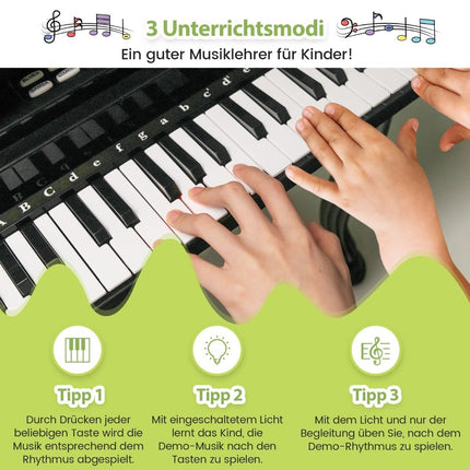 Kinderklavier mit 37 Tasten &amp; Hocker, Spielzeugklavier, tragbar, 47 x 37 x 70 cm, Schwarz