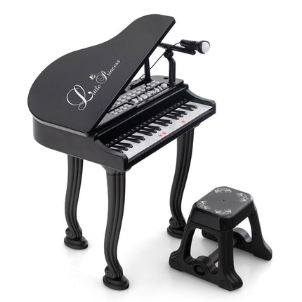 Kinderklavier mit 37 Tasten &amp; Hocker, Spielzeugklavier, tragbar, 47 x 37 x 70 cm, Schwarz