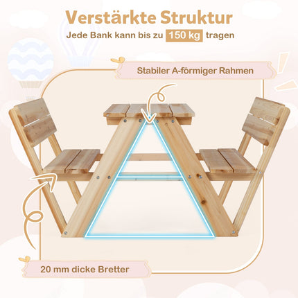 Kinder Picknicktisch-Set mit Bänken, Massivholz