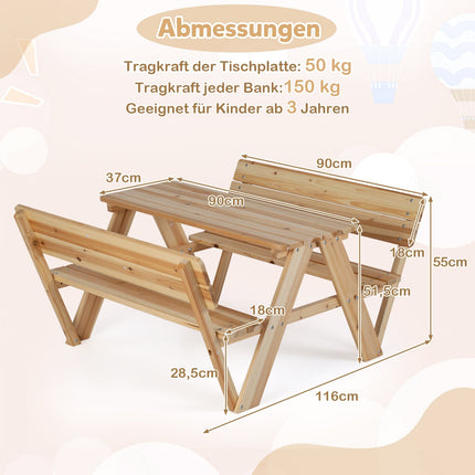Kinder Picknicktisch-Set mit Bänken, Massivholz
