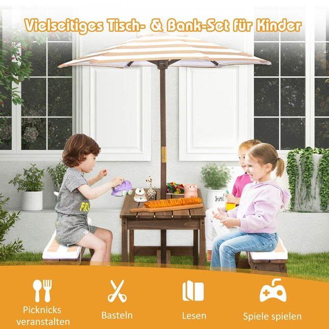 Kindertischgarnitur mit Sonnenschirm & Bänken