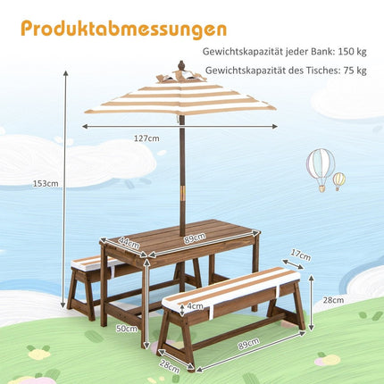 Kindertischgarnitur mit Sonnenschirm & Bänken