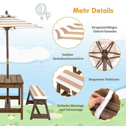 Kindertischgarnitur mit Sonnenschirm & Bänken