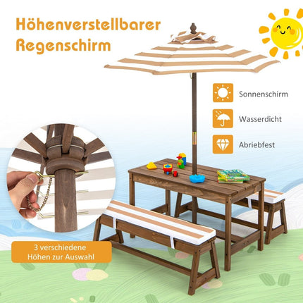 Kindertischgarnitur mit Sonnenschirm & Bänken