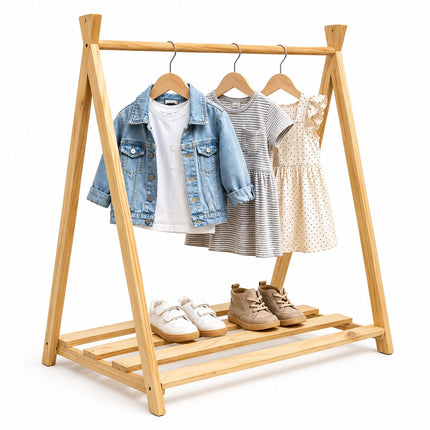 Children's Pine Clothes Rack, Natural Finish, 111.5 cm