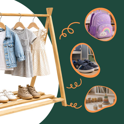 Children's Pine Clothes Rack, Natural Finish, 111.5 cm