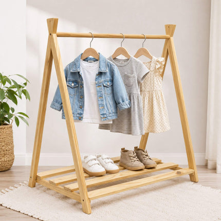 Children's Pine Clothes Rack, Natural Finish, 111.5 cm